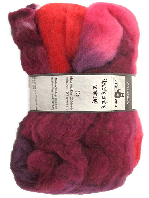 Filzwolle Ombre Kammzug - Indisch Rosa  - Farbe 2095
